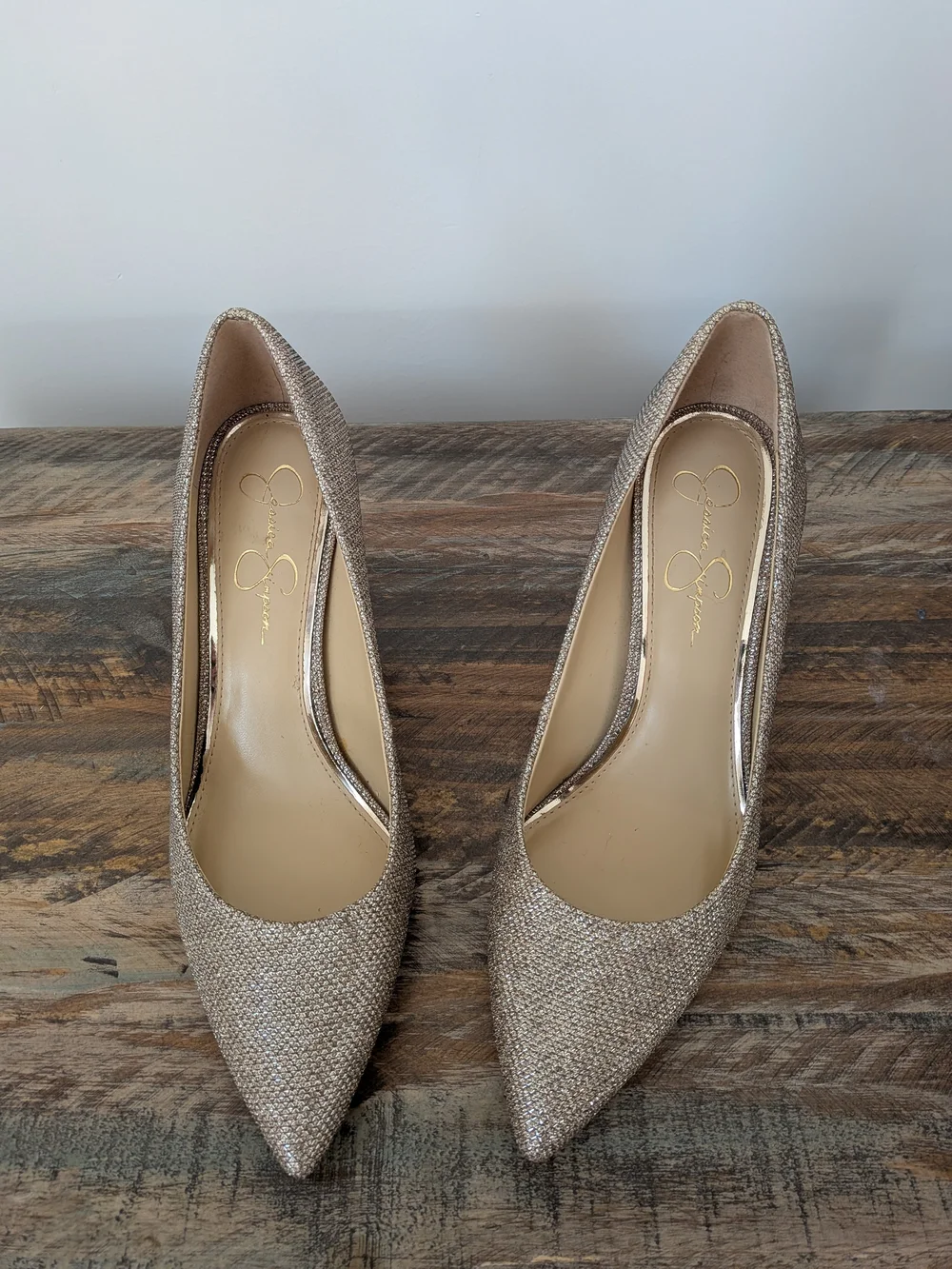 Jessica Simpson Glitter Pointed-Toe Pumps - Champagne